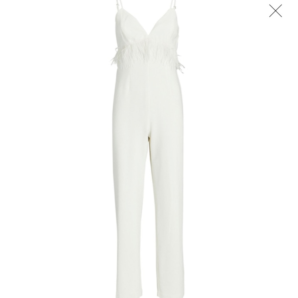 SAYLOR Krysta Feather-Embellished Satin Jumpsuit